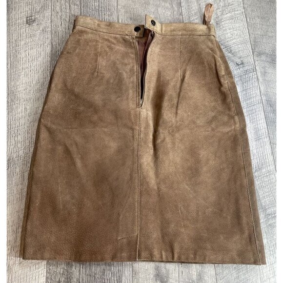 Bagatelle Leather Skirt Womens 8 Brown Suede‎ Pencil Zip Lined Retro Western 80s - Picture 9 of 9